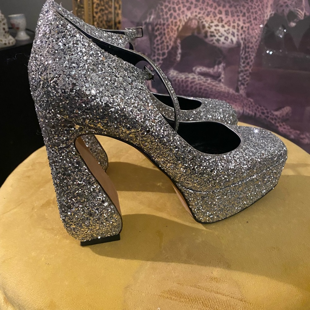 Sergio Rossi Silver Glitter Heels
